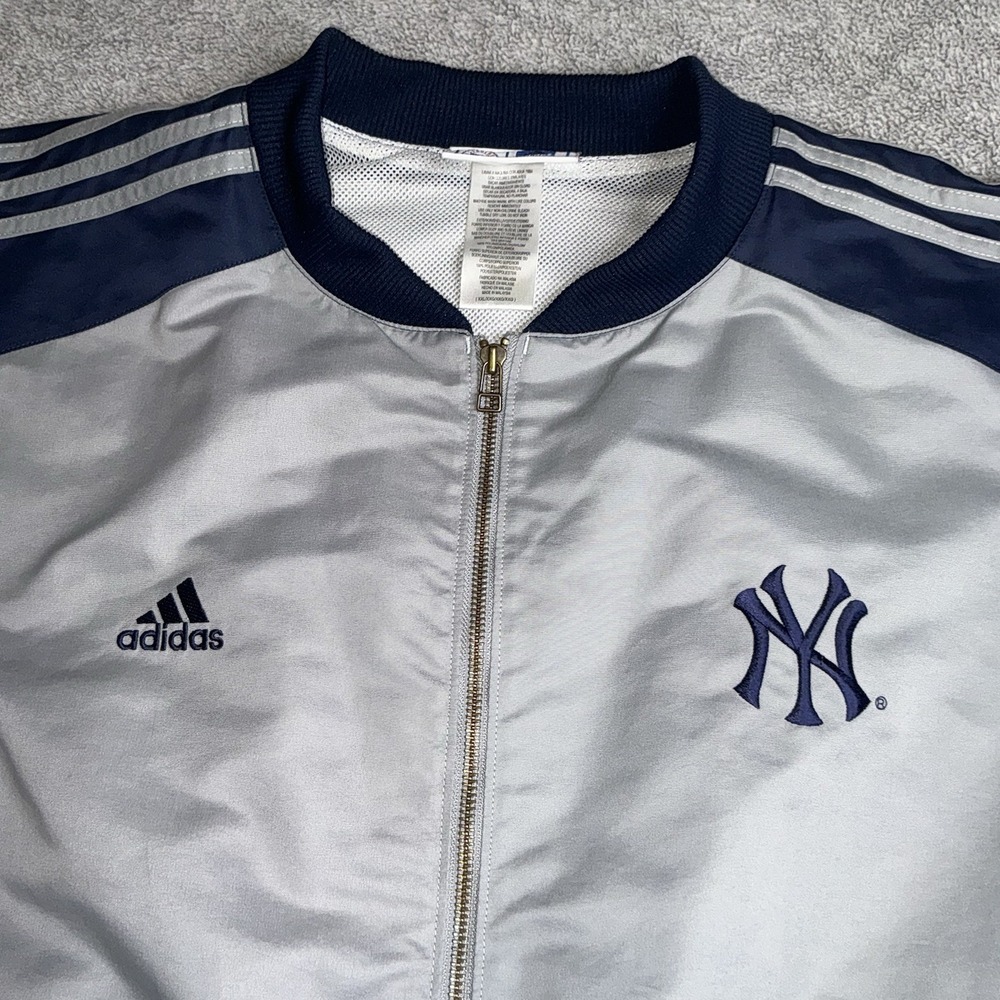 Adidas New York Yankees Jacket XXL Navy Blue Gray Full Zip 3 Stripes Logo - Picture 4 of 11